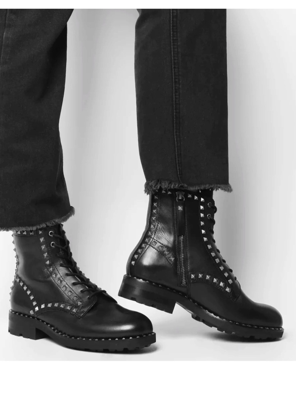 🆕{ASH} Wolf Black Leather Silver Stud Biker Boots